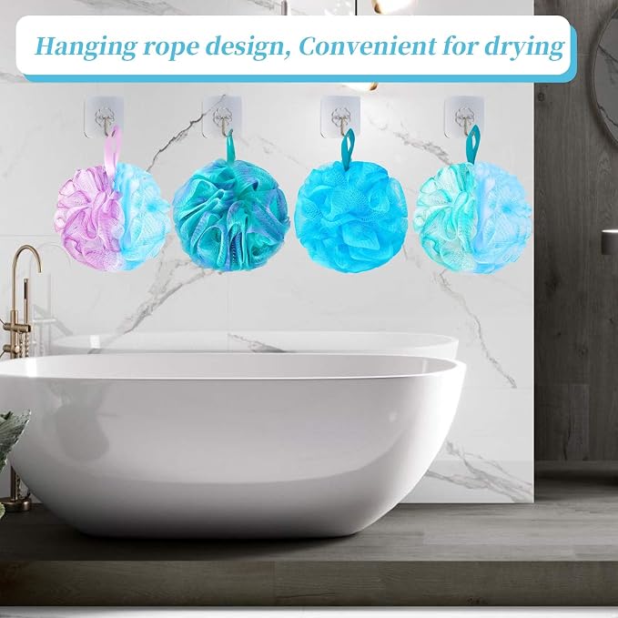 BCKENEY Bath Loofah Shower Sponge Body Back Scrubber Soft Mesh Shower Puffs Exfoliating Loofa for Women & Men Bath Accessories Cleaning Tool (4Pcs 75G, Extra Large)