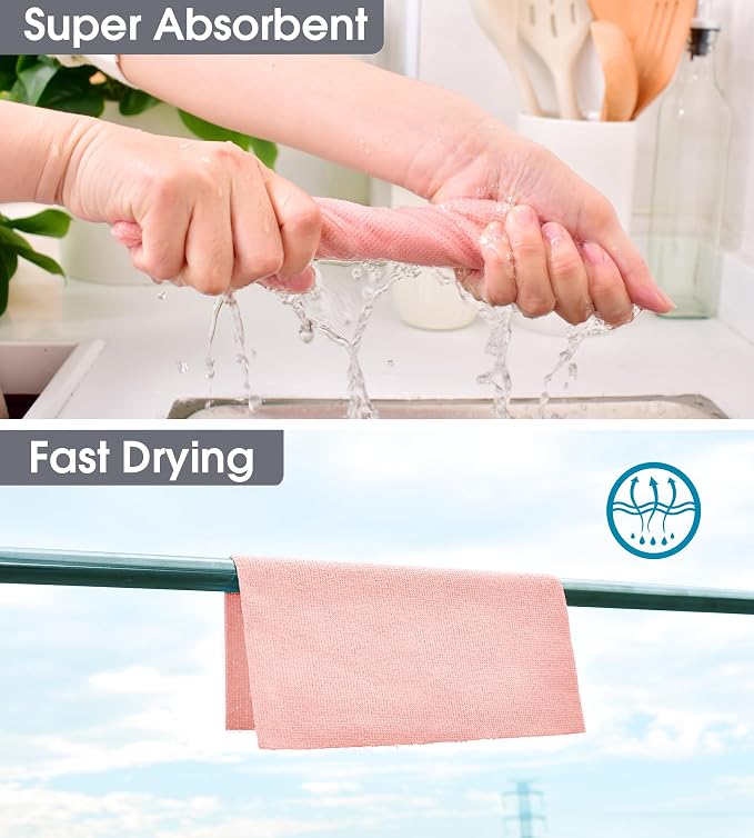 KitchLife Microfiber Cleaning Cloth Roll - Tear-Away Reusable Microfiber Paper Towels, Lint-Free, Washable, 20 Sheets for Kitchen, Car, Dishes, and Sensitive Surfaces (Pink)