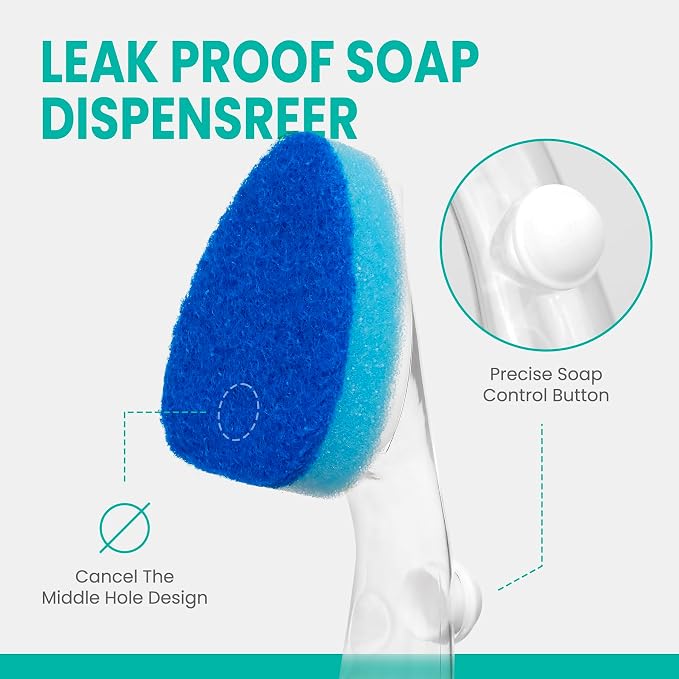 Dishwand Refills with Handle, Dish Wand Refill Replacement Sponge Head 6Pcs | Non-scratch Heavy Duty Sponge Heads Set,Soap Dispenser Scrubbers,Dishwashing Scrub Dispensing Brush Pads,Dishwasher Cleaning