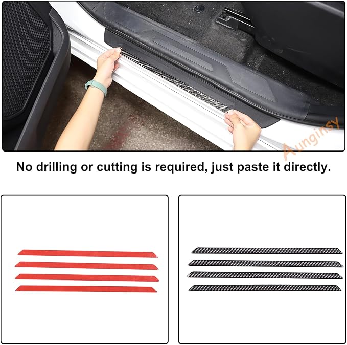 Car Door Sill Plate Protectors Fit Toyot@a Tundra/Sequoia 2022-2024 Carbon Fiber Door Entry Guard Sill Scuff Cover Sticker Step Protect Door Sill Scuff Plate Door Sill Cover Trim External Accessories