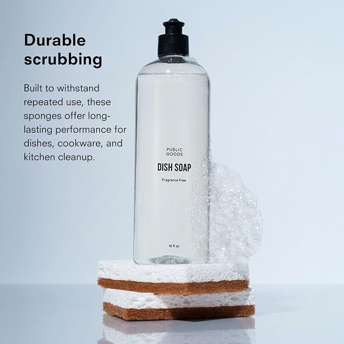 Public Goods Scrubber Sponge | Cleaning & Scrubbing Sponges for Dishes & Kitchen Sink | Natural, Plant-Based Sponges | Pack of 12