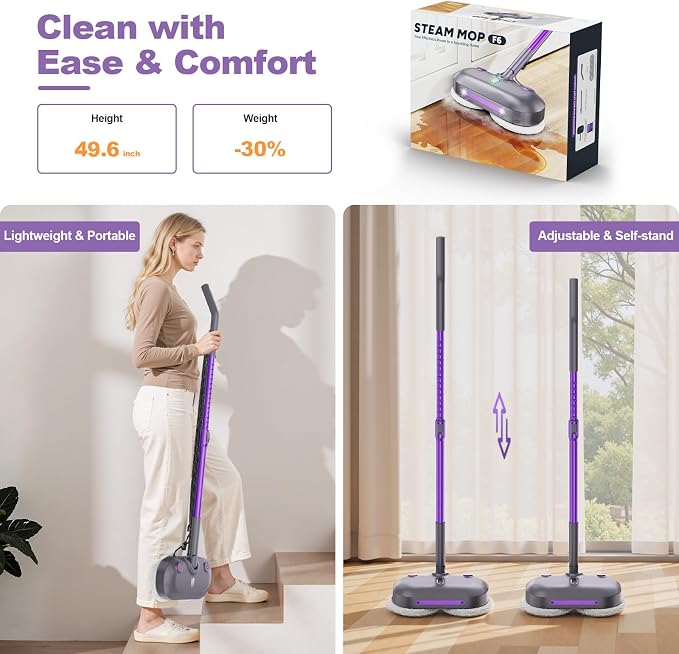 Scrub & Steam Mop with Rotating Mop Pads, Scrubbing and Sanitizing Floor Cleaner, XL Water Tank, 23FT Cord, LED Headlights, Reusable Pads & Self-Standing for Hard Floor/Laminate/Marble