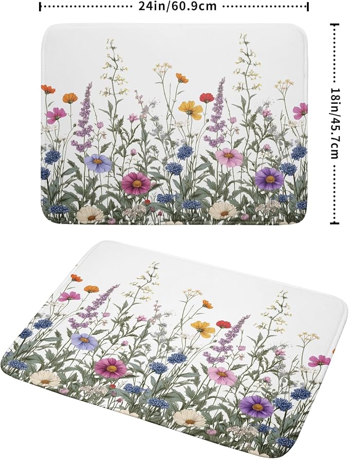 Giwawa Flower Herbs Dish Drying Mat Botanical Plant Dishes Drainer Mat 18x24 inch Reversible Microfiber Drying Dish Pad for Kitchen Counter Decor