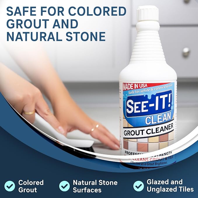 SEE-IT! Grout & Tile Deep Cleaner Brightener & Heavy-Duty Stain Remover Acid-Free Safe for Ceramic, Porcelain, Marble, Stone - 32 fl. oz.