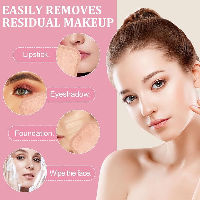 Puomue Makeup Remover Cloth 12 Pack, Ultra Soft and Reusable Microfiber Makeup Remover Towels for All Skin Types, Perfect Face Towels for Women, 6 Inch X 6 Inch, Pink