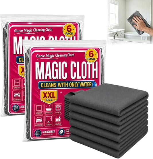 Genie Magic Cleaning Cloth, 6 Pack Microfiber Magic Cloth for Windows & Glass, Lint-Free Reusable Cleaning Rag for Mirrors, Cars & Stainless Steel，12