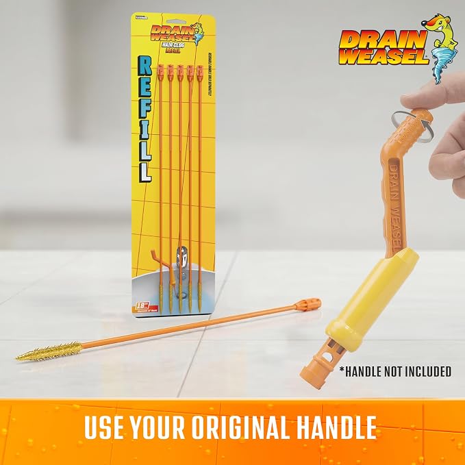 FlexiSnake Drain Weasel Refill for Sink Snake Hair Clog Remover, 5 Pack | Pipe, Bathroom, Bathtub Drain Cleaner, 18" Wands, Made in The USA