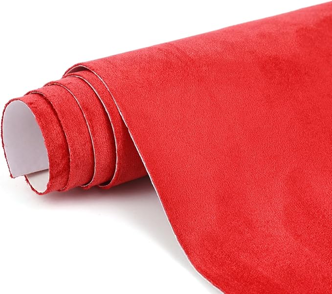 Premium Red Suede Fabric Wrap - 30x60 inch Suede Wrap for Car Interior - Self-Adhesive Microfiber and Synthetic Leather, Stretchable Interior Film for Car and Home Decor