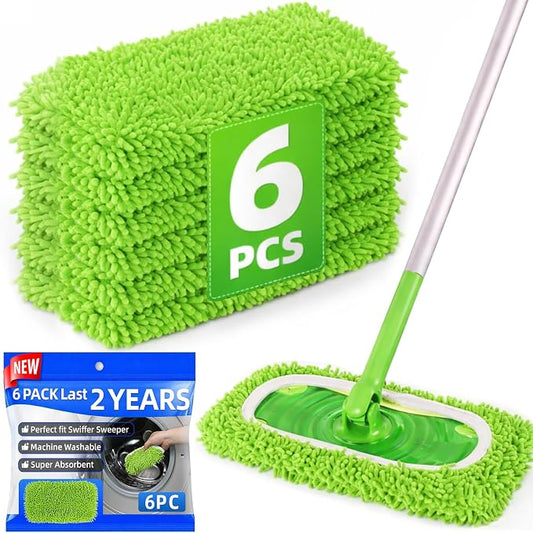 6PCS Reusable Microfiber Mop Pads Compatible with Swiffer Sweeper, Mop Replacement Wet Mopping Cloths, Washable Wet Pads Refill for Wet & Dry Surface, Hardwood Floor Cleaning