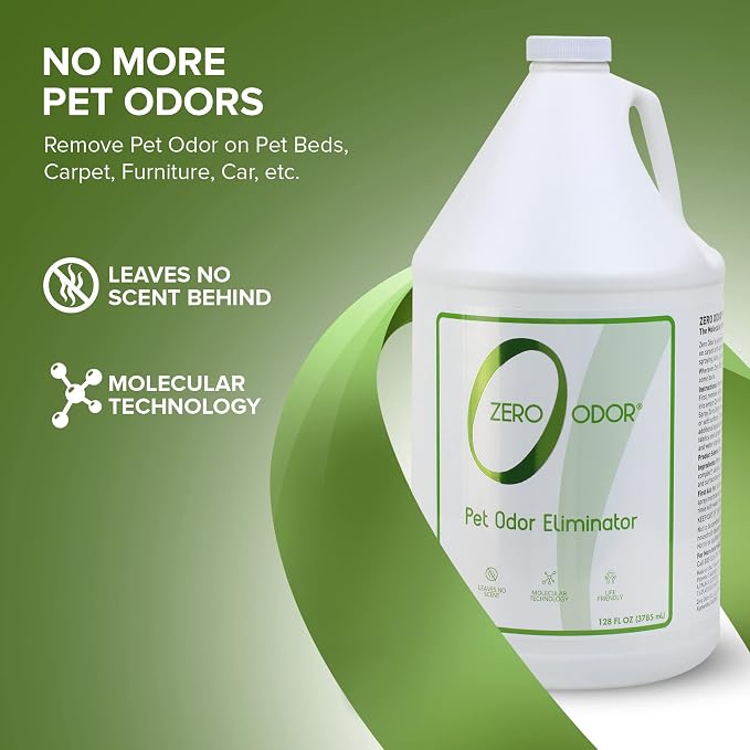 Zero Odor Pet Odor Eliminator, Air and Surface Odor Remover for Carpet, Furniture, and Pet Beds, Refill, 128 oz