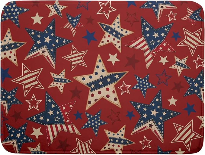 4th of July Dish Drying Mat for Kitchen Counter Patriotic Red Absorbent Dishes Dryer Pad 18 x 24 in