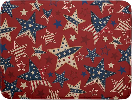 4th of July Dish Drying Mat for Kitchen Counter Patriotic Red Absorbent Dishes Dryer Pad 18 x 24 in