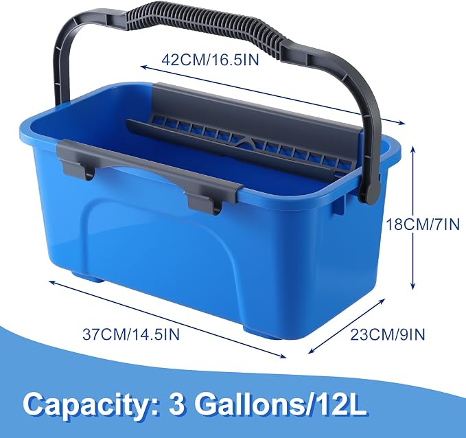 Mitclear Professional Window Cleaning Kit with Bucket 3 Gallon, 14'' Silicone Squeegee, 14'' Microfiber Scrubber, Cloth, Window Washing Equipment Cleaner Tools, Commercial & Home, Car, Outdoor