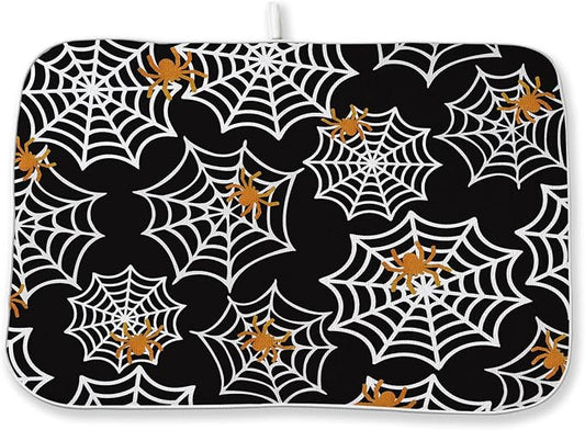 Halloween Dish Drying Mat 18x24 Inch Black Orange Golden Spider Webs Drying Mat Fall Autumn Holiday Absorbent Dish Drying Pad Dish Rack Drainer Mats for Kitchen Dining Counter