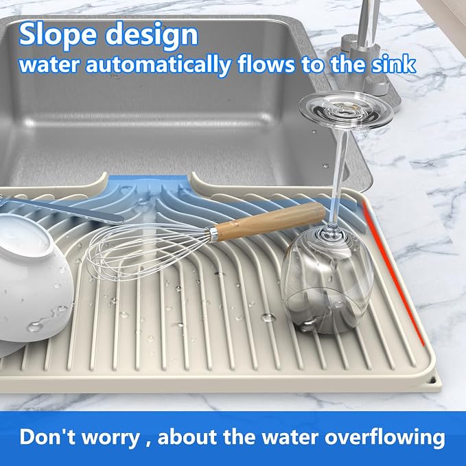 Dish drying mats for kitchen counter,18"×12"Silicone Self-Draining mat | Various sizes and colors,Self-Draining Slope Structure,Enabling faster drying,Heat-Resistant,Easy to clean,Food-grade