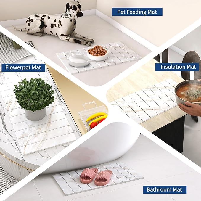 Hopegiver Stone Drying Mat for Kitchen Counter, 24" x 16" Quick Dry Diatomaceous Earth Dish Drying Mat, Super Absorbent, Non-Slip & Foldable, Modern Marble Countertop Mat (GoldenMarble,24''x16'')