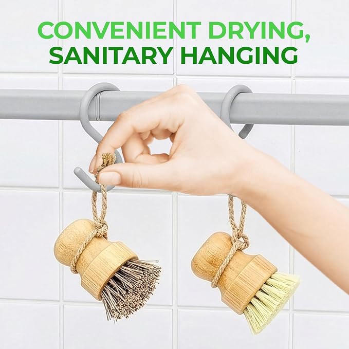 AIRNEX Bamboo Dish Brush Set of 2 - Natural Wooden Dish Scrubber with Sisal & Coconut Bristles - Plastic Free Kitchen Scrub Brush for Dishes, Sink, Pots & Pans - Non Scratch Kitchen Dish Brush