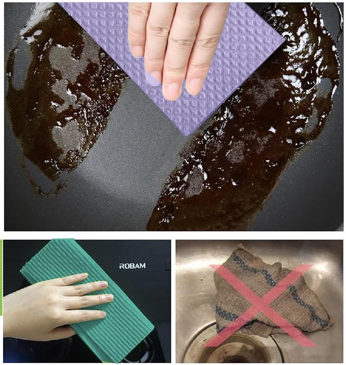 Reusable Cleaning Cellulose Sponge Cloths Absorbent Wipes Clean Kitchen Car Dish Eco-Friendly Dishcloth Hand Towel Auto - 2pack (10pcs) - Non Vacuum