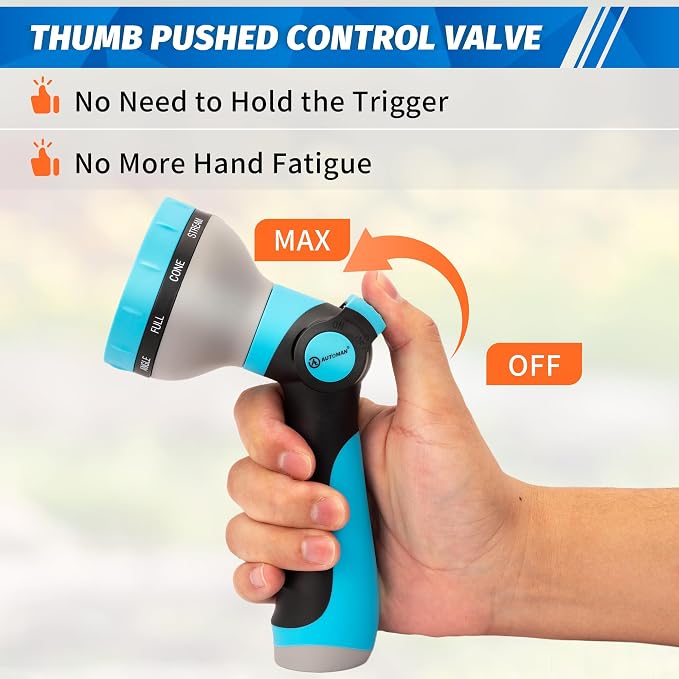 AUTOMAN Garden Hose Nozzle Sprayer - 10 Spray Patterns, 2 Pack Thumb Control Water Hose Nozzle Outdoor, Heavy Duty Spray Nozzles for Watering Garden, Cleaning Window, Washing Car, Showering Pets