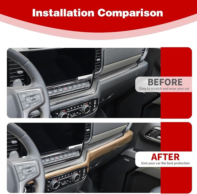 for Silverado Center Console Dashboard Panel Trim Cover for Chevy Silverado 2022 up Brown Wood Grain Interior Accessories 2pcs