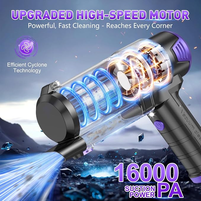 KMM Handheld Car Vacuum Cleaner, 16000PA Hand Held Vacuum & Air Duster | Strong Suction, Portable, Cordless, 120W High Power Rechargeable, Multi-Nozzles & LED Liht, for Home, Car, Office