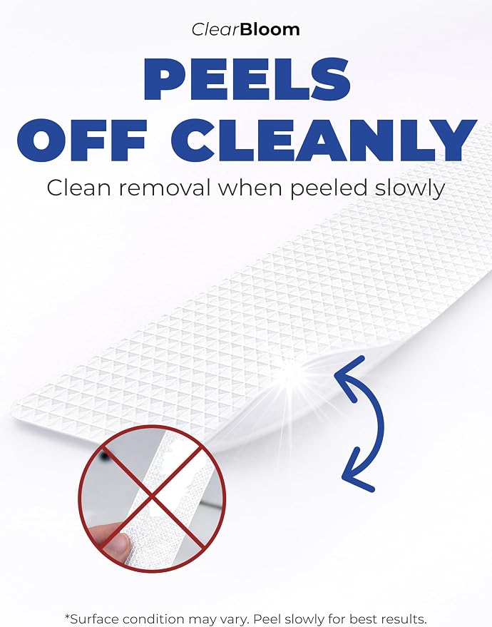 Clear Bloom Anti Slip Shower Stickers 24 PCS, White Non-Slip Shower Strips for Adults, Premium Adhesive Bath Tub Stickers | Micro-pyramid grip technology for slip-free traction