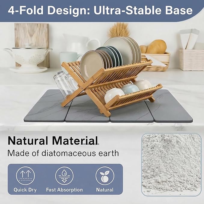 Stone Drying Mat for Kitchen Counter, 24"×16" | Diatomaceous Earth Dish Drying Mat, Absorbent Drying Stone Mat for Modern Kitchen Countertop