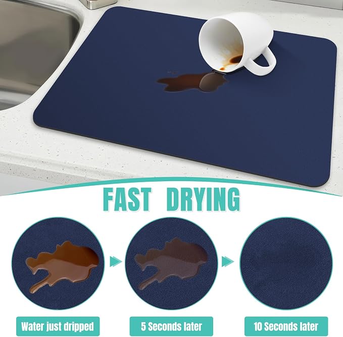 WISELIFE Coffee Mat Super Absorbent Dish Drying Mat Coffee Bar Accessories Match with Machine Large Drying Mats for Kitchen Counter 18" W x 36" L, Blue