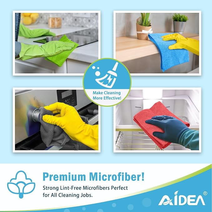 AIDEA Microfiber Cleaning Cloth Grey-400PK, Soft Absorbent Rags, Microfiber Towels for Cars, Kitchen Towels, Dusting Cloth for Home, Window, Cleaning Supplies, 12"×12"