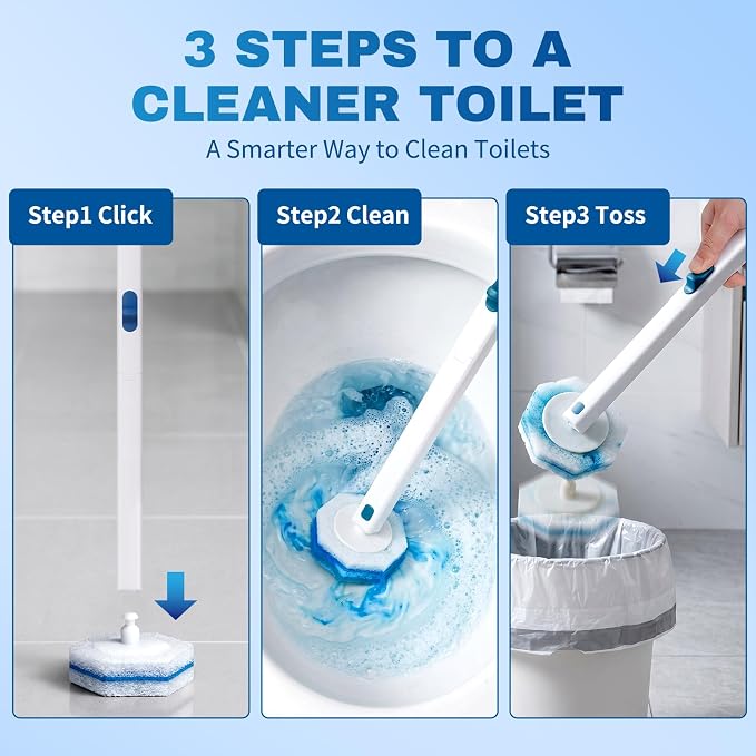 Vacplus 30 Count Toilet Wand Refills - Disposable Cleaner Refills for Deep Cleaning, Compatible with Clorox Toilet Wand, Fragrance Free for Bowl, Sink, Bathtub, White & Blue