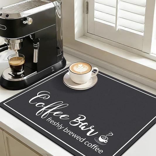 Findosom Dish Drying Mat, 16" x 20" Super Absorbent & Hide Stain Coffee Mat, Cuttable Drying Mat for Kitchen Counter, Coffee Bar Accessories, Under Dish Rack, Coffee Maker, Espresso Machine, Black