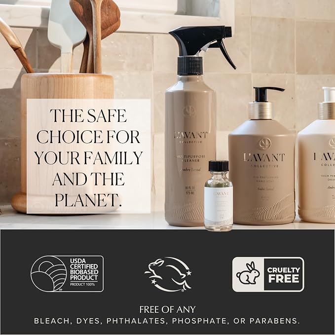L'AVANT Collective Luxury Multipurpose Surface Cleaner Concentrate | All Purpose Cleaning Spray Refill, Plant-Based & Non-Toxic | Makes 16 Fl Oz, EPA Safer Choice | 1 Fl Oz | Ambre Santal