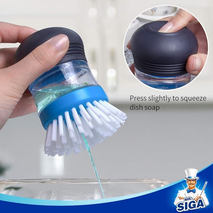MR.SIGA Soap Dispensing Palm Brush Storage Set, Kitchen Brush with Holder for Pot Pan Sink Cleaning, 1 Set