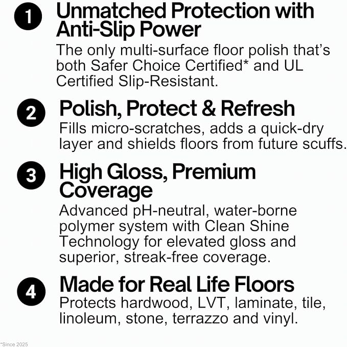 Quick Shine Multi Surface Floor Finish 64oz | Cleaner & Polish to use on Hardwood, Laminate, Luxury Vinyl Plank LVT, Tile & Stone | Safer Choice w/Clean Shine Technology | Shine-Protect-Refresh