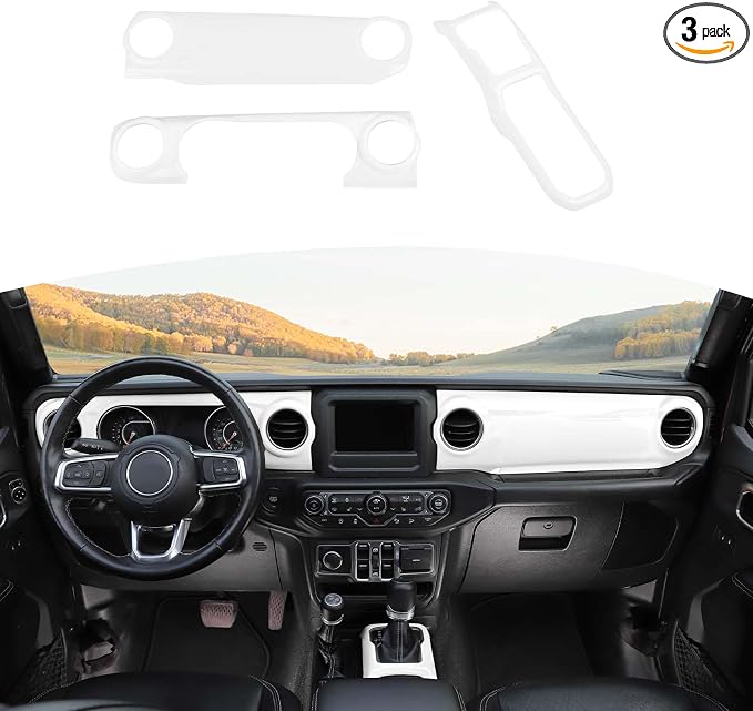 RT-TCZ for Jeep JL Dash Cover Gear Shift Panel Trim White for Jeep Wrangler JL JLU 2018-2023 for Gladiator JT 2020-2023 White Interior Accessories 3pcs