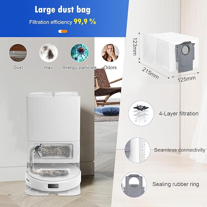 26 Pack Replacement Parts for Roborock Qrevo Master/Qrevo Slim Robot Vacuum | 2 Main Brush 6 Side Brushes 4 HEPA Filters 6 Mop Pads 6 Dust Bags 1 Cleaning Brush 1 Screwdriver