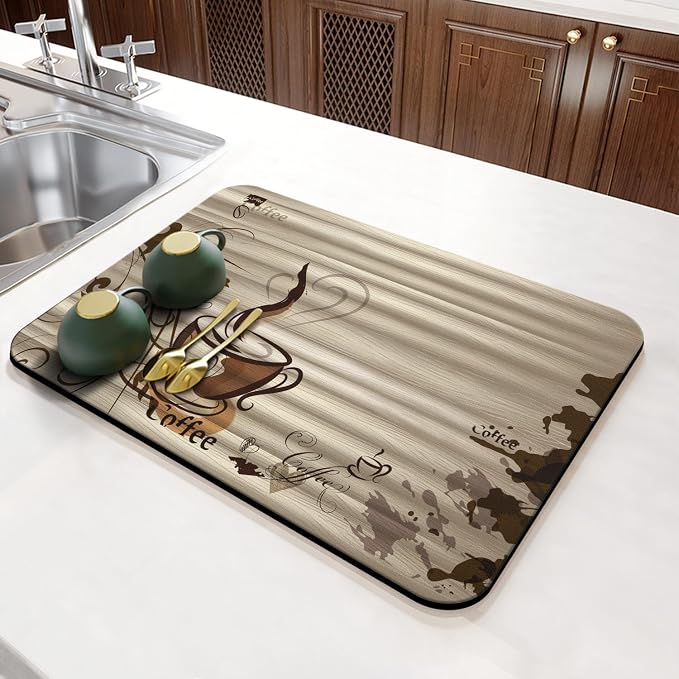 Fun Coffee Mat, 23inx15in, Absorbent Hide Stain Anti-Slip Coffee Bar Accessories, Dish Drying Mat for Kitchen