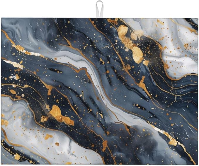 Black Marble Dish Drying Mat For Kitchen Counter, Super Absorbent Microfiber Dish Drying Pad, Kitchen Gadgets For Easy Clean Multi-Use Large 18"x24"
