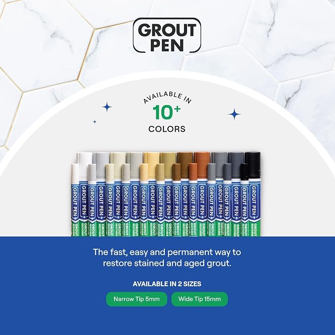 Grout Pen Light Grey Tile Grout Paint Marker - Wide 15mm Tip (20ml) | Waterproof Grout Line Refresher for Kitchen & Bathroom, Colorant and Sealer Pens for Cleaner Looking Grout Lines - Light Grey