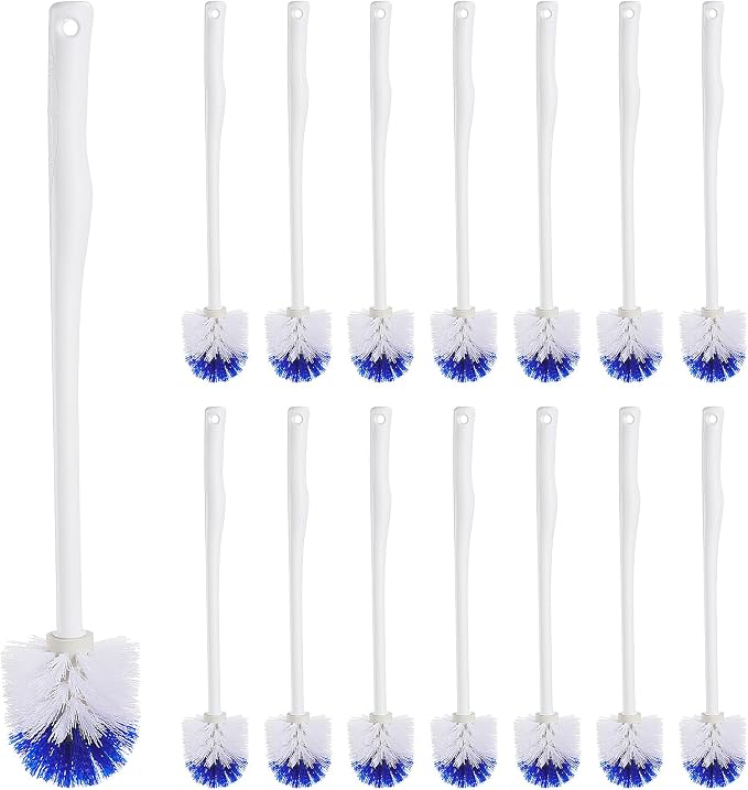 Willinglong 1 Pcs 18.5 Inch Toilet Bowl Cleaner Brush Bathroom Long Plastic Handled Cleaning Scrubber with Hook Hole Without Holder for Household Cleaning (Blue,White)