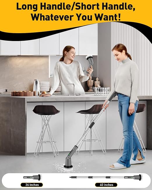 Shower Scrubber with Long Handle, Shower Cleaner Brush with 8 Floor Machine Pads, Cordless Electric Spin Scrubber for Cleaning with 2 Speed, Cleaning Supplies for Bathroom Bathtub Kitchen Floor Toilet