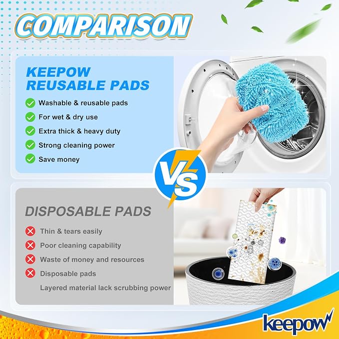 KEEPOW Wet Pads Refill for Swiffer Sweeper Mop and Sweep & Mop Deluxe - Dry Sweeping Cloths for Floor Mopping and Cleaning - Pet Heavy Duty Pads Refills, Upgraded Reusable (4 Pack) | Dry Sweeping Cloths for Floor Mopping and Cleaning Pet Heavy Duty Mop...