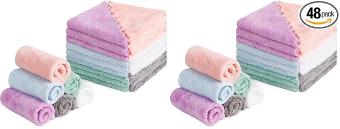 HOMEXCEL Premium Makeup Remover Cloth 48 Pack, Reusable Super Soft 7 x 7 Inch Facial Cleansing Cloths with Just Water, Highly Absorbent Microfiber Coral Velvet Face Towels Washcloths