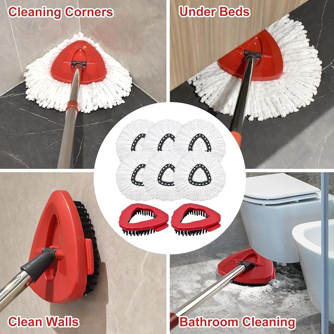 8 Pack Mop Head Replacement Compatiable with Ocedar EasyWring 1-Tank System,Mircofiber Mop Heads Refill and Scrub Brush for O Cedar Easywring Spin Mop, 6 Pack Mop Refills & 2 Scrub Head Floor Clean