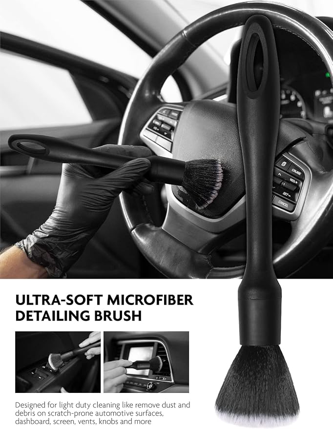 Fantasticlean Car Detailing Brush Set, Interior Leather Cleaning Kit, 9PCS | Car Interior Brush Kit, Horse Hair Leather Brush for Car Detailing, Scratch-Free Leather Cleaner Applicator, Cleaning Cloth