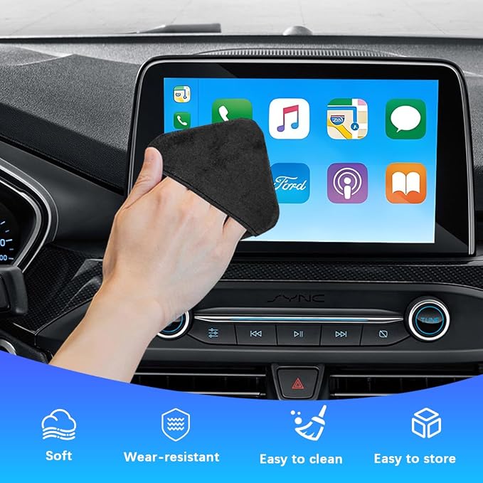 Car Screen Cleaner, Microfiber Cloth Vehicle Touchscreen Cleaning Wipes, Foldable Automotive Interior Cleaning Pad Accessory for Dashboard LCD Display, Universal for Truck SUV RV (Square/Black)