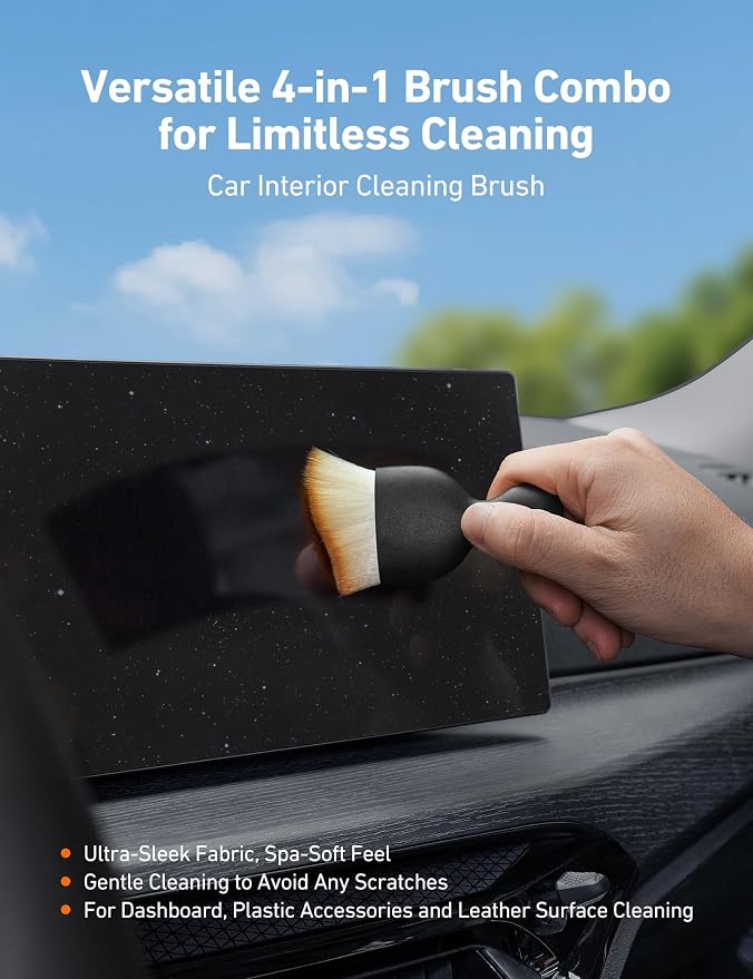 AstroAI 8pcs Windshield Cleaner Tool, Car Interior Detailing Kit with AC Vent Brush, 3 Cleaning Brushes, 4 Microfiber Pads and Spray Bottle, All-Inclusive Cleaning Solution, Car Accessories, Blue