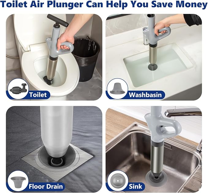 MaxxGeek Toilet Plunge Blaster, High Pressure Toilet Plunger, High-Pressure Air Drain Blaster Plunge Blaster Multi-drain Unclogger for Toilets, Bathroom Floor, Drain Sinks and Plumbing Clogs.