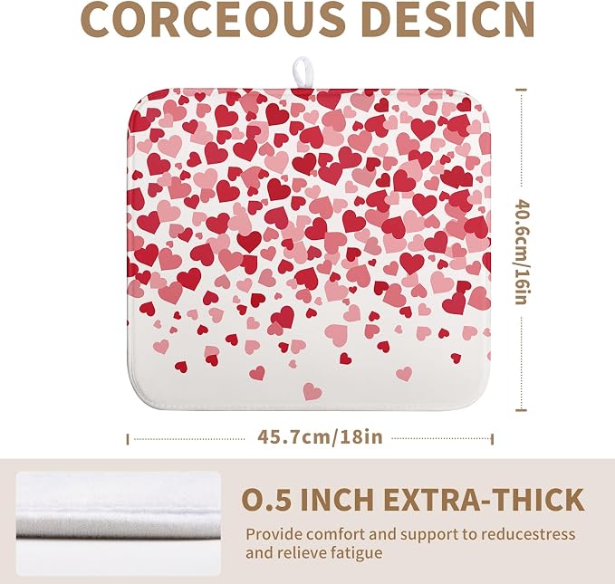 Valentines Dish Drying Mat Pink Red Love Hearts Valentine Drying Mats for Kitchen Counter Absorbent Microfiber Reversible Dish Draining Mat Medium Dishes Pad 16 X 18 Inch