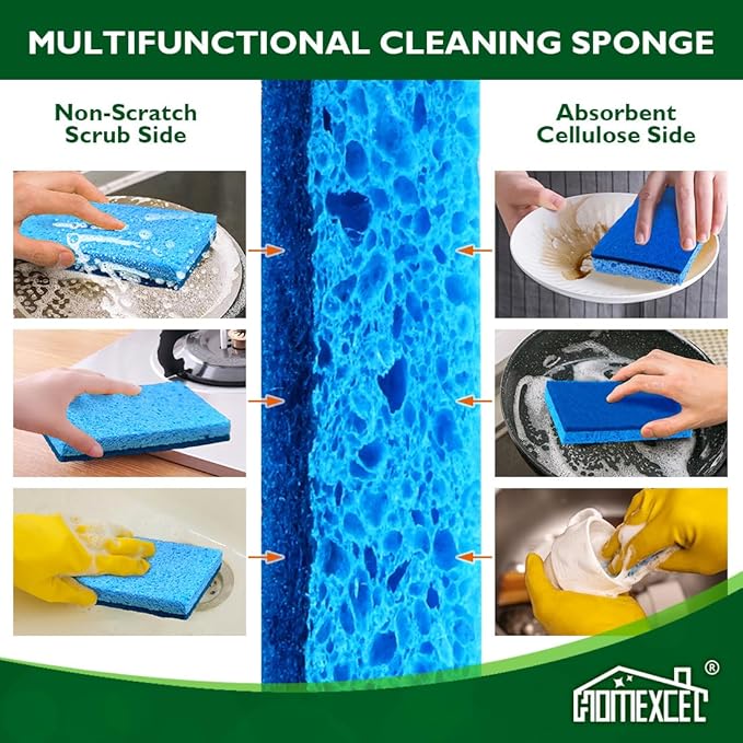 HOMEXCEL Extra Large Dish Sponge for Cleaning, Safe on Non-Stick Cookware, XL Non-Scratch Sponges Kitchen 6 Count, Dual Sided Scrub Sponges for Kitchen, Household, Bathroom and More